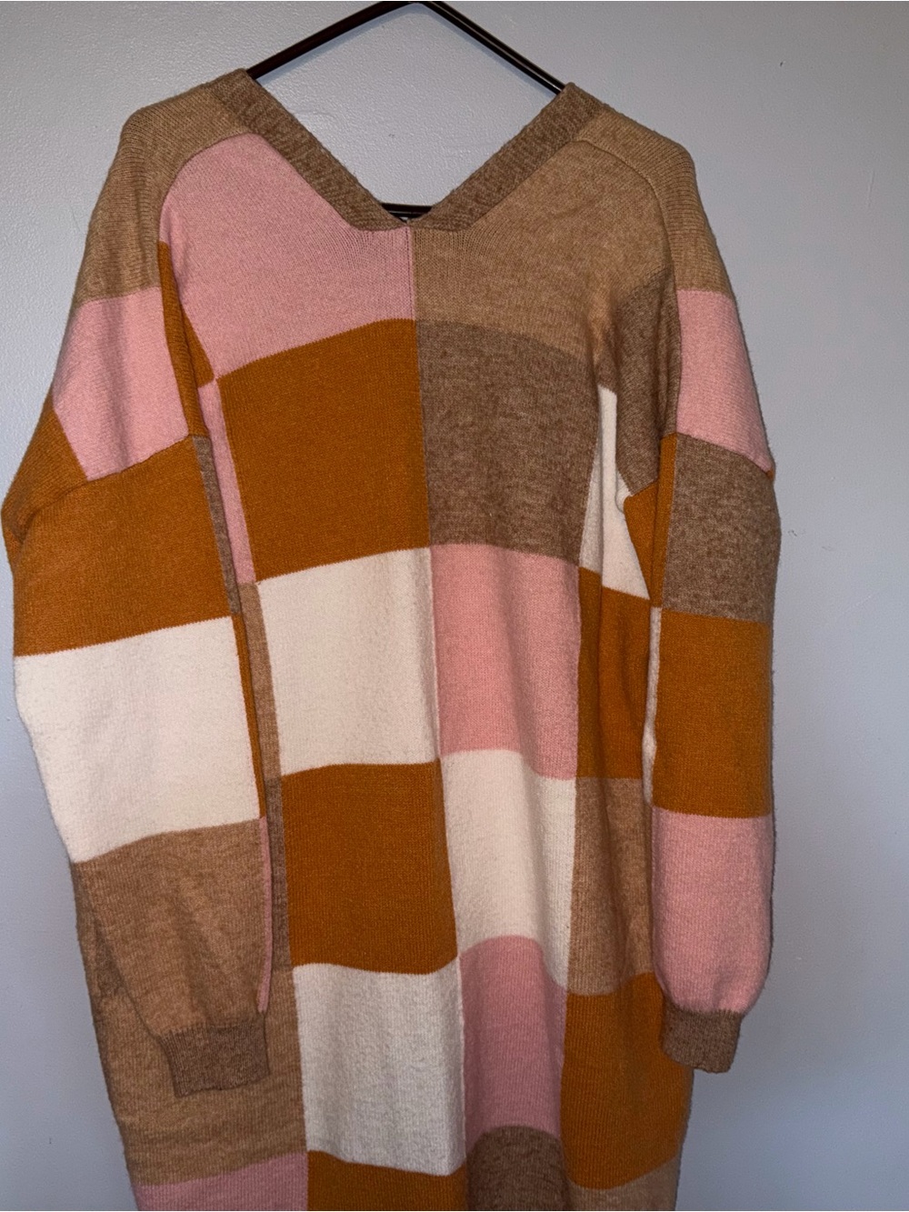 Cozy Colorblock Open-Front Cardigan Sweater - Pink, Cream & Brown - Picture 2 of 2